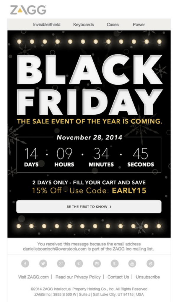 Effective Black Friday Email that is attention-grabbing and contains a clear call-to-action. 