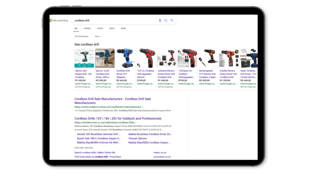 Bing Product Ads Types display the product pricing and image